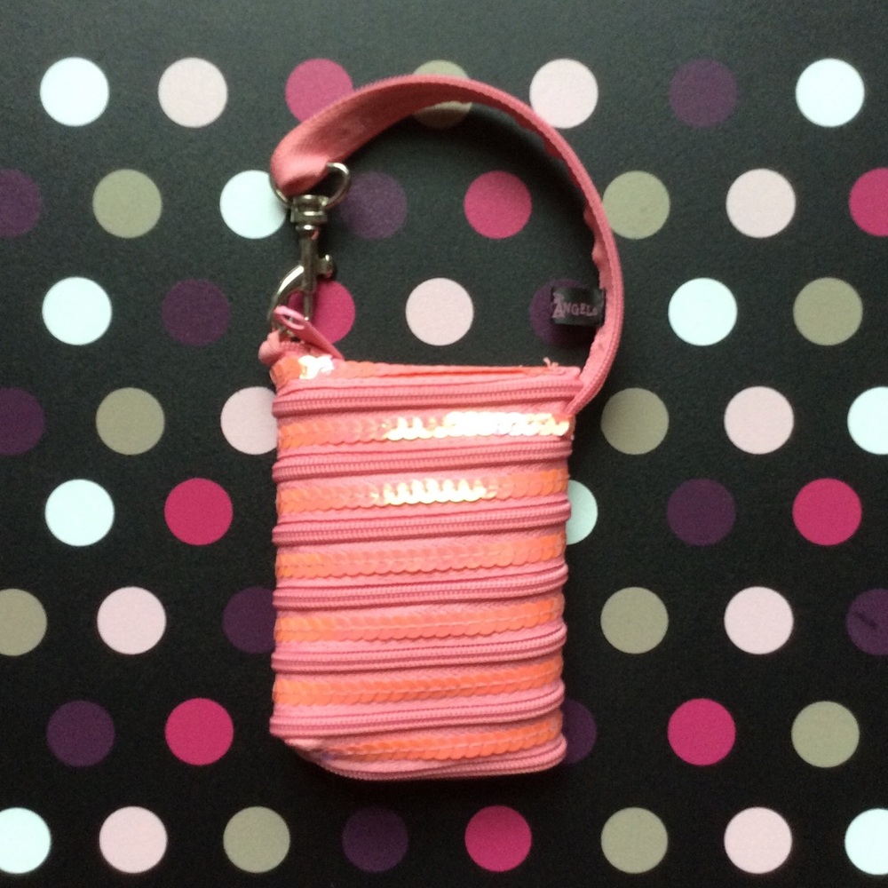 Pink Sequin Zip Around Phone Pouch